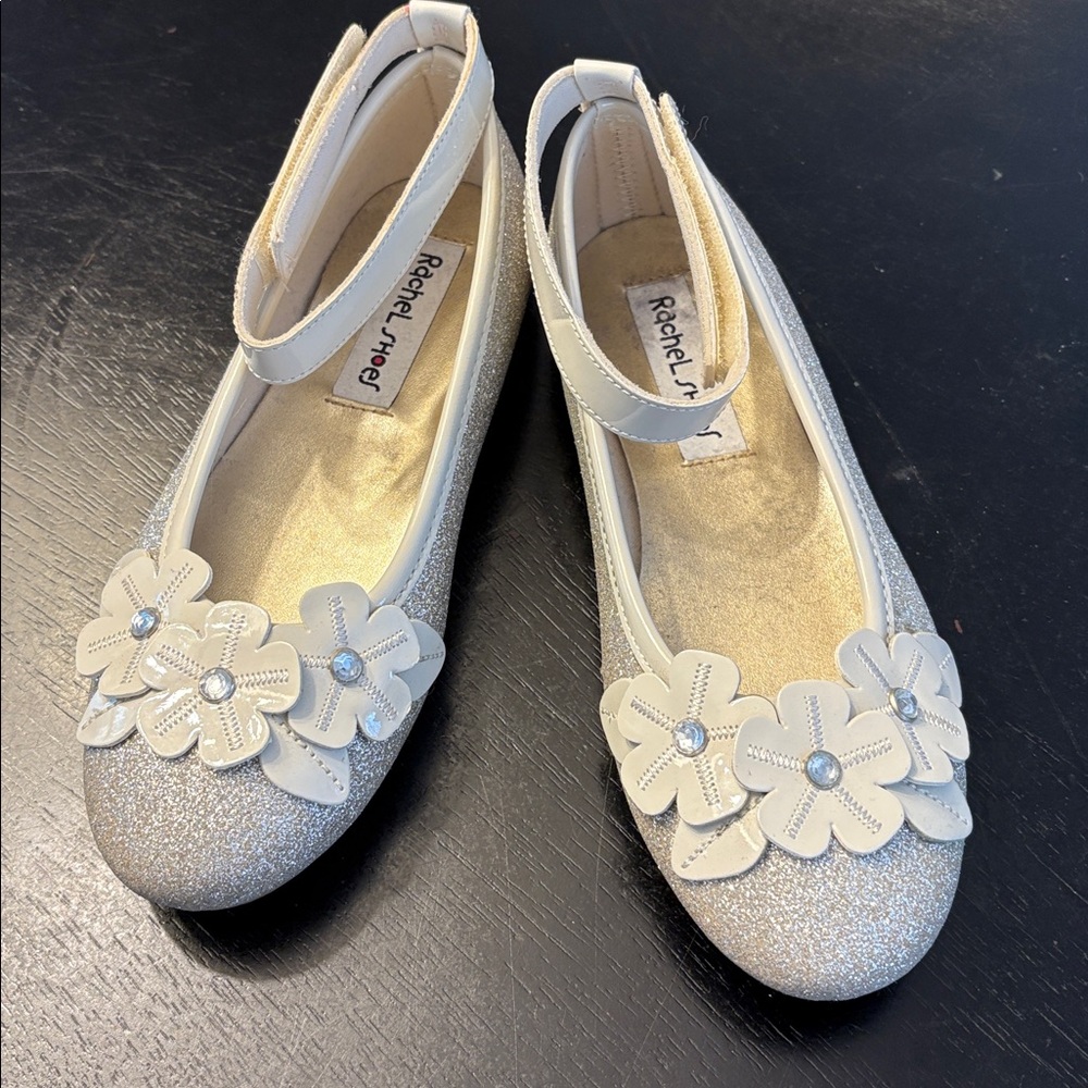 Rachel Shoes Glittery Mary Janes with Floral Detail size 3
